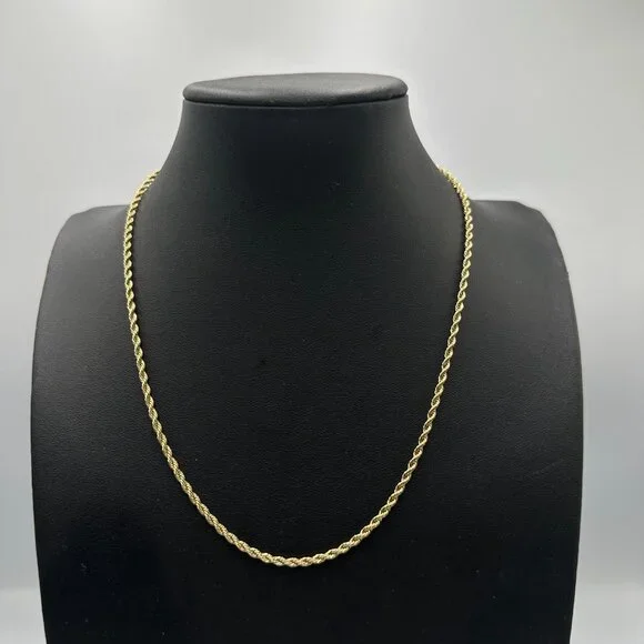 Gld Shop Rope Chain Necklace Men 18K Yellow Gold Plated Choker 2MM 16.5 Inch